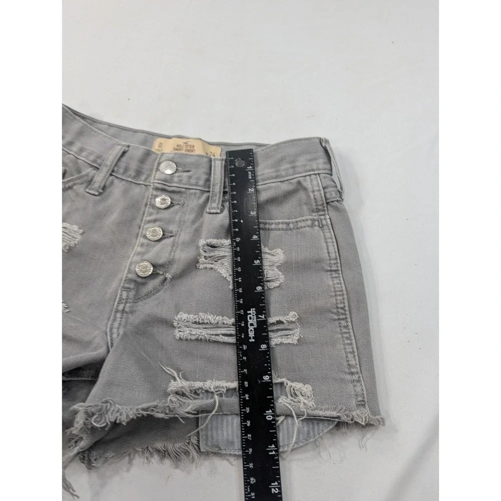 Hollister Light Gray Low Rise Destroyed Denim Cut Off Cuffed Denim Jean Short 24